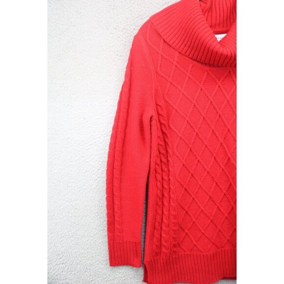 Calvin Klein Cowl Neck Red Cable Knit Sweater-Medium-Chunky-Cozy-Soft - Picture 3 of 10